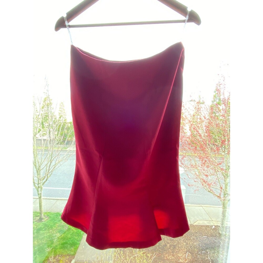 BYSI Pencil Skirt Pleated Bottom Side Zip Red Stretch‎ Women’s Size M